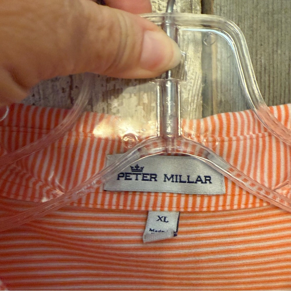 Peter Millar Orange and White Striped Polo Classic Shirt with Emblem XL - Picture 2 of 6